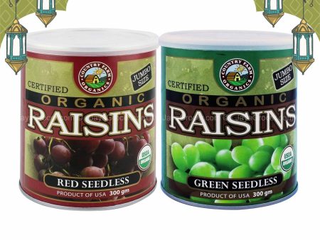 Country Farm Organics Jumbo Size Certified Organic Red and Green Seedless Raisins Twin Pack 300g x 2 Cheap