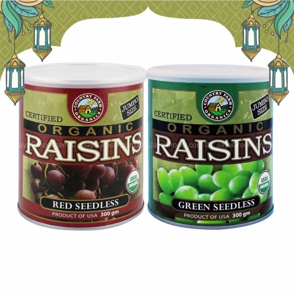 Country Farm Organics Jumbo Size Certified Organic Red and Green Seedless Raisins Twin Pack 300g x 2 Cheap