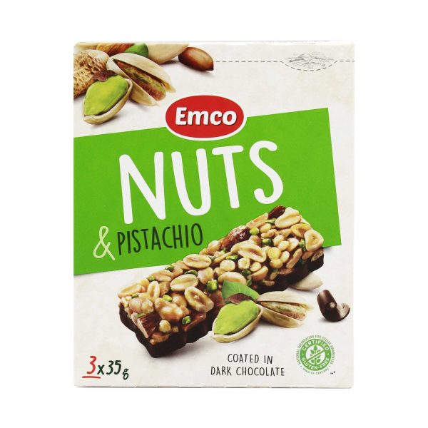 Emco Nuts and Pistachio Musli Bars Coated in Dark Chocolate 105g Online Sale