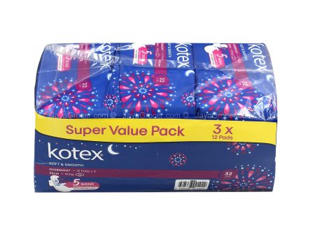 Kotex Soft and Smooth Overnight Wings Sanitary Pads 32cm 12pcs pack For Cheap